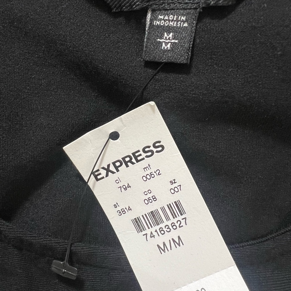 EXPRESS Black Asymmetrical Ruched Midi Sheath Dress Size M effortless versatile - Picture 5 of 9